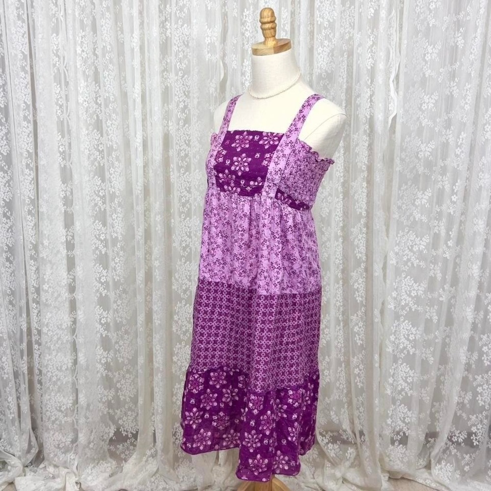 Purple Patchwork Tiered Floral Dress Girls XL Women's S/M Cottagecore Coquette - Picture 4 of 8